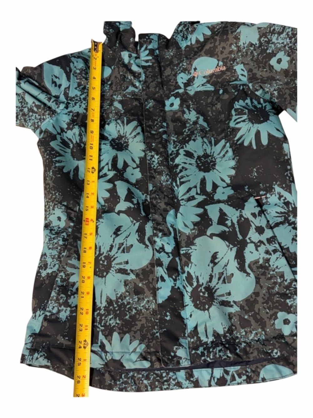 Columbia 3:1 Interchange Youth Teal Floral Hooded Raincoat, waterproof size L - Picture 10 of 11